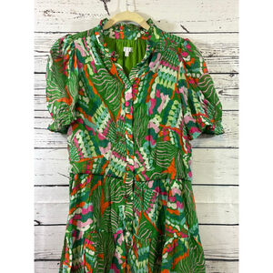 Women's ICEC Green Pink Abstract Print Button-Front Dress S